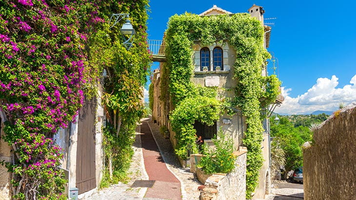 Streets in the medieval town of Saint Paul de Vence, France
